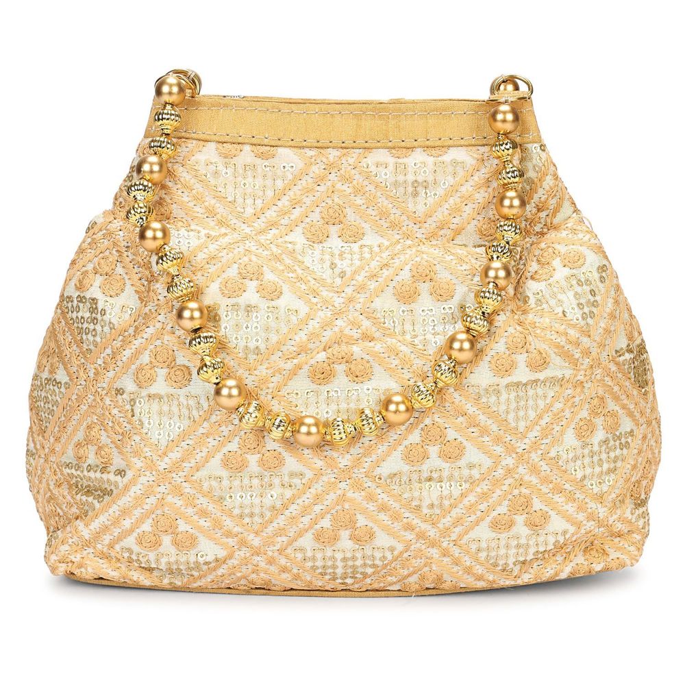 Potli Bags & Wristlets Clutch Wedding, Potli Gift Golden-005 :|